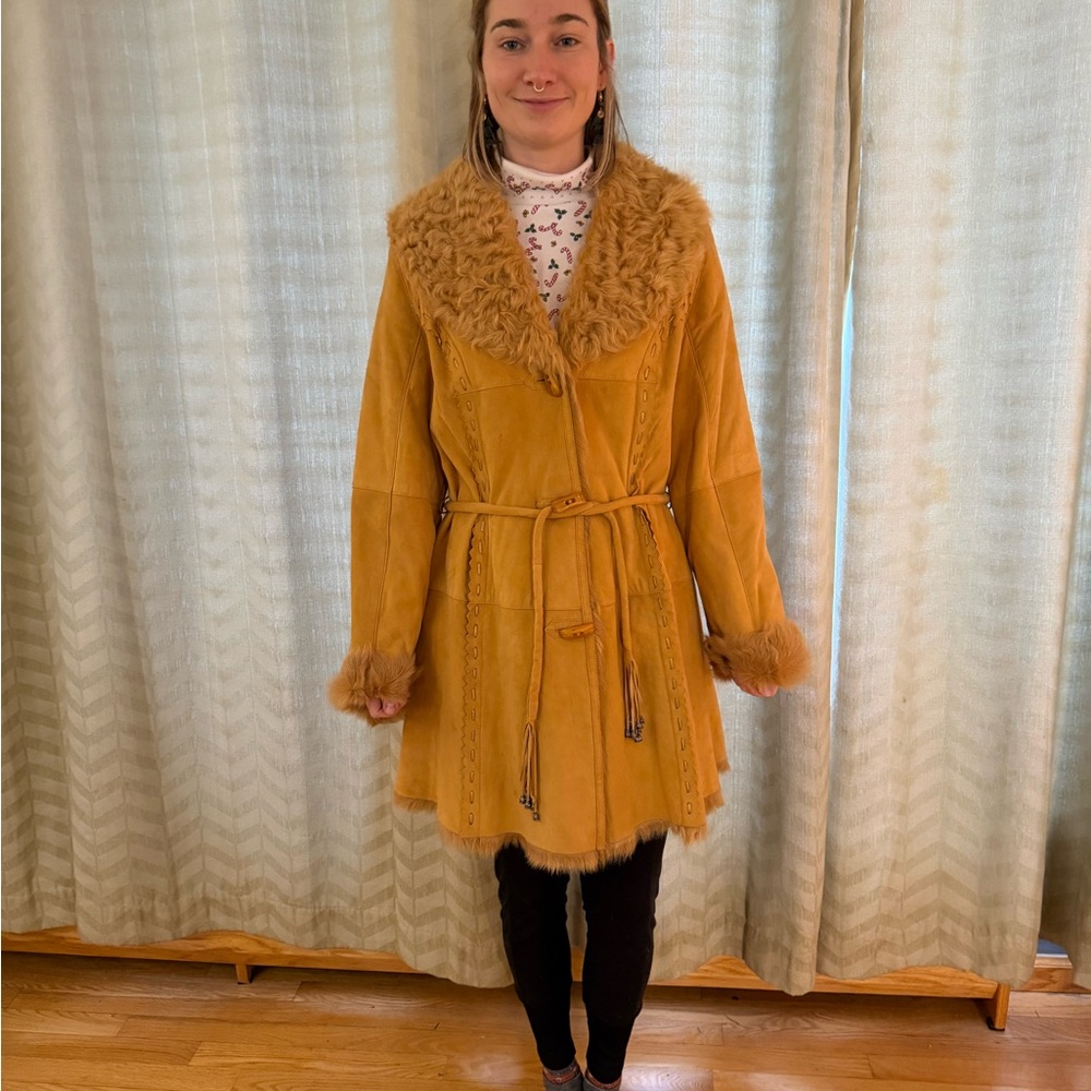 Women's Tan Faux Fur Trim Coat